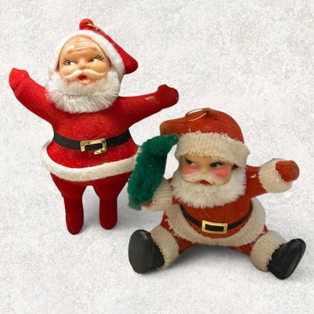 Vintage MCM Retro 1950s Santa Claus Christmas Ornaments